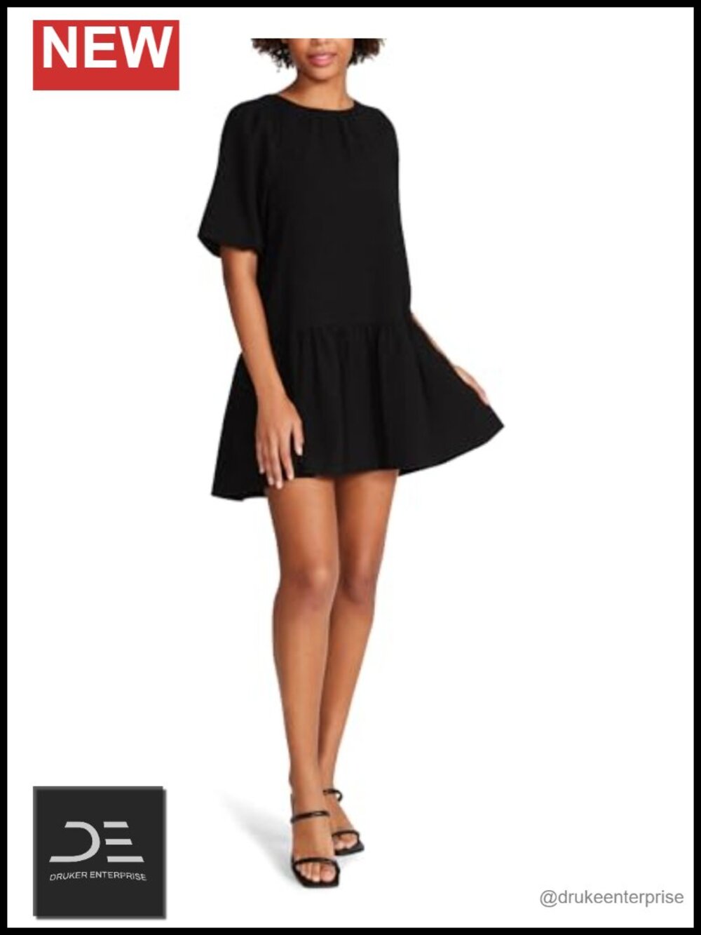 Steve Madden Abrah A-Line Dress Puff Sleeve Crew Neck Casual